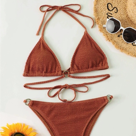 NEVER WORN Ruffle Ribbed Burnt Orange Bikini Set - Picture 4 of 4